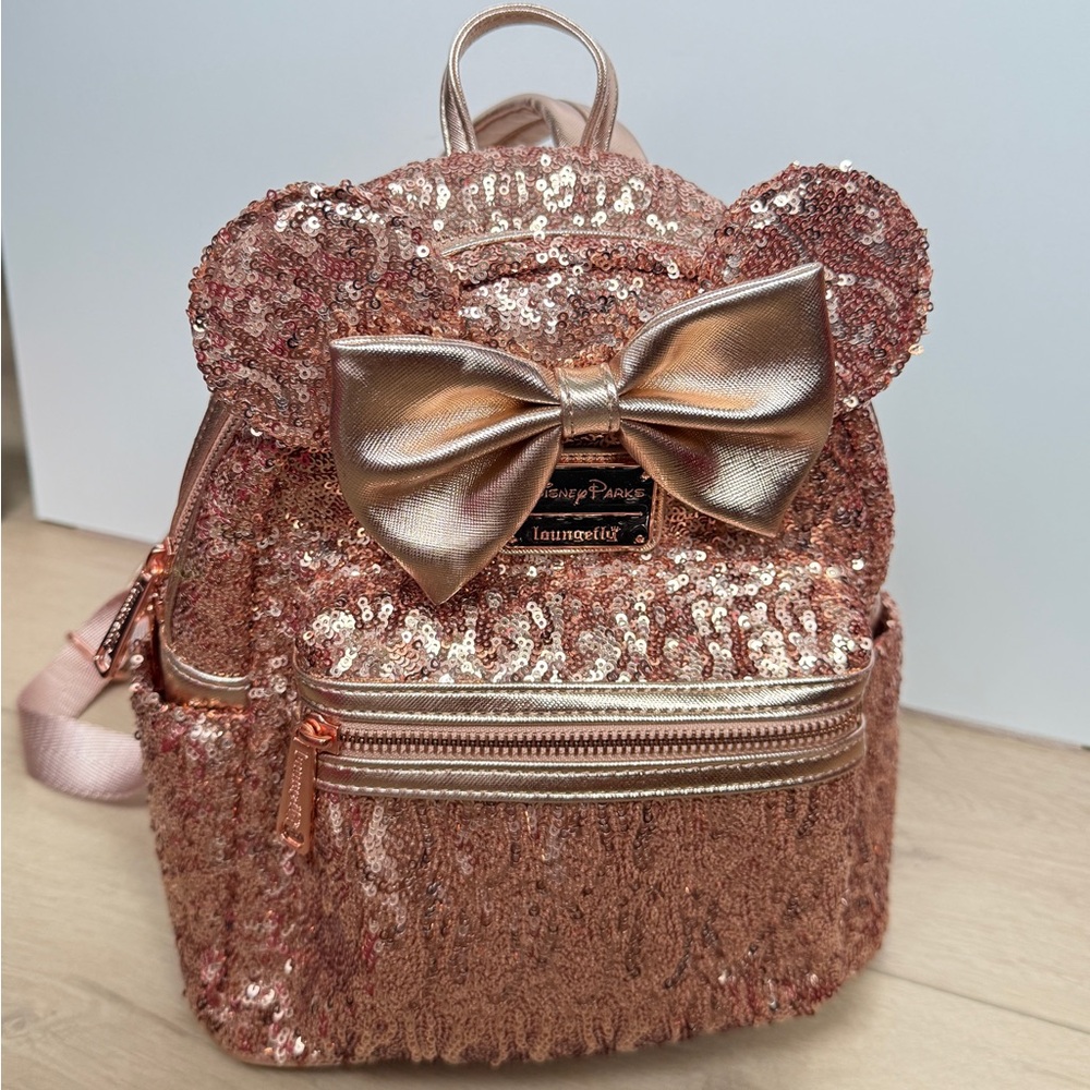 Disney Loungefly Metallic Rose Gold Sequin Backpack